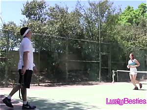 Tennis coach schlongs nasty teens on the court