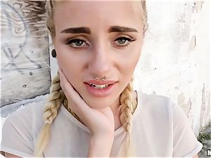 Naomi woods droplets to her knees for cash