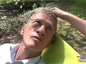 Outdoor old man boned young woman virgin pussy cock-squeezing eighteen